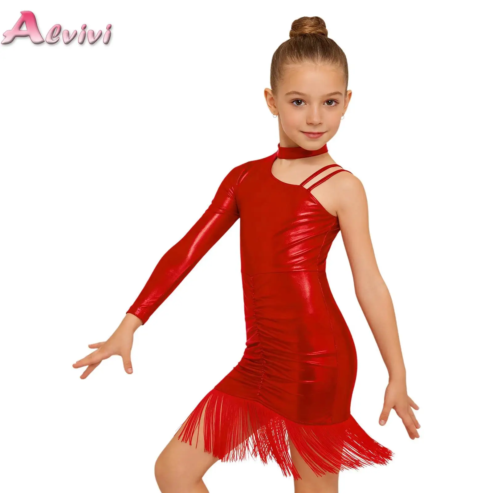 Kids Girls Metallic Latin Dance Dress Asymmetrical Shoulder Tassels Ruched Dress for Ballroom Jazz Stage Performance Competition
Kids Girls Metallic Latin Dance Dress Asymmetrical Shoulder Tassels Ruched Dress for Ballroom Jazz Stage Performance Competition