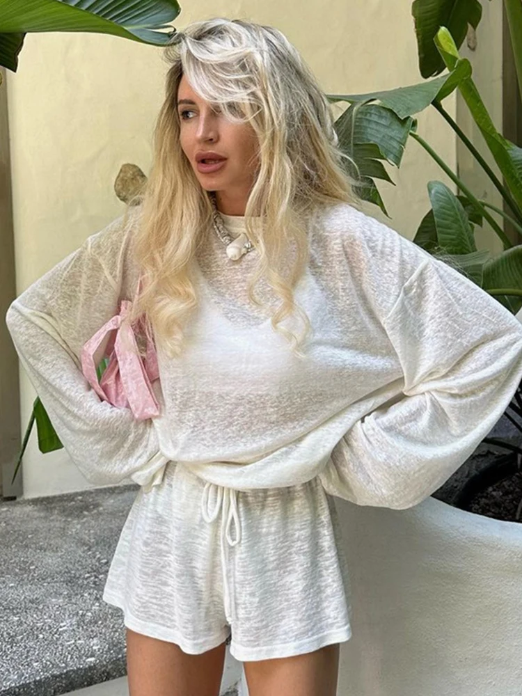 Aynaray Women 2025 Spring Summer Vacation Sheer Shorts Sets Solid White Loose Fit Oversized Suit Two Piece Beach Set Women
Aynaray Women 2025 Spring Summer Vacation Sheer Shorts Sets Solid White Loose Fit Oversized Suit Two Piece Beach Set Women