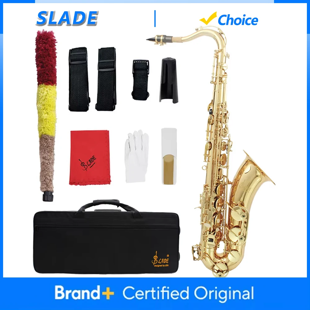 SLADE тенор-саксофон, латунный корпус, Bb-саксофон, золотой саксофон, деревянный духовой инструмент с футляром, язычки, перчатки, детали и аксессуары
SLADE тенор-саксофон, латунный корпус, Bb-саксофон, золотой саксофон, деревянный духовой инструмент с футляром, язычки, перчатки, детали и аксессуары