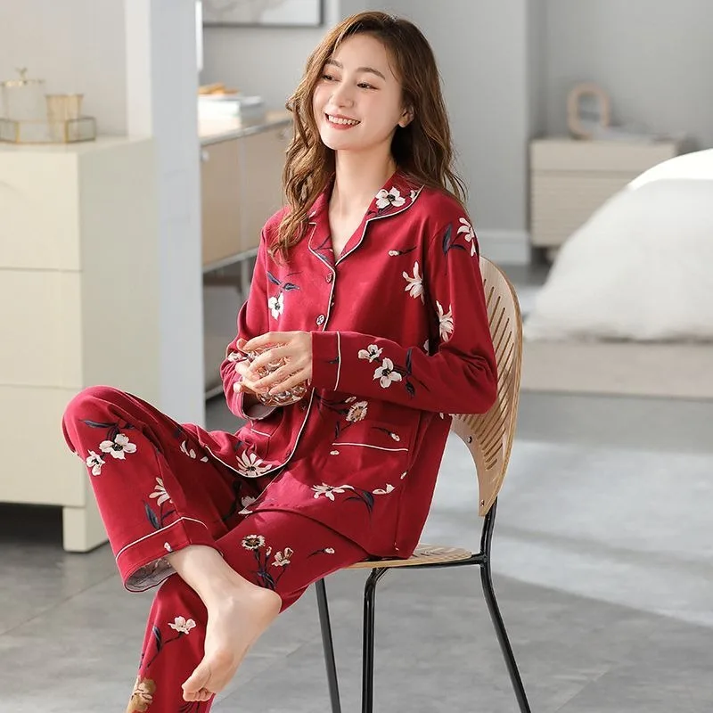 Women Spring and Autumn Leisure Cardigan Simple Autumn Winter Thin Plus-size Long-sleeved Women's Home Wear Set Cotton Pajamas
Women Spring and Autumn Leisure Cardigan Simple Autumn Winter Thin Plus-size Long-sleeved Women's Home Wear Set Cotton Pajamas