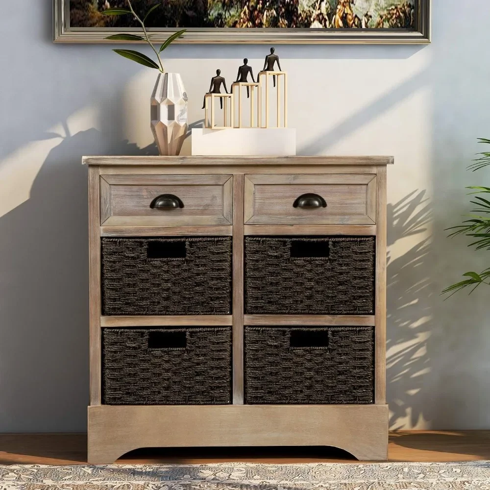 Storage Cabinet, Rustic Storage Cabinet with Two Drawers and Four Classic Fabric Basket for Kitchen/Dining Room/Entryway
Storage Cabinet, Rustic Storage Cabinet with Two Drawers and Four Classic Fabric Basket for Kitchen/Dining Room/Entryway
