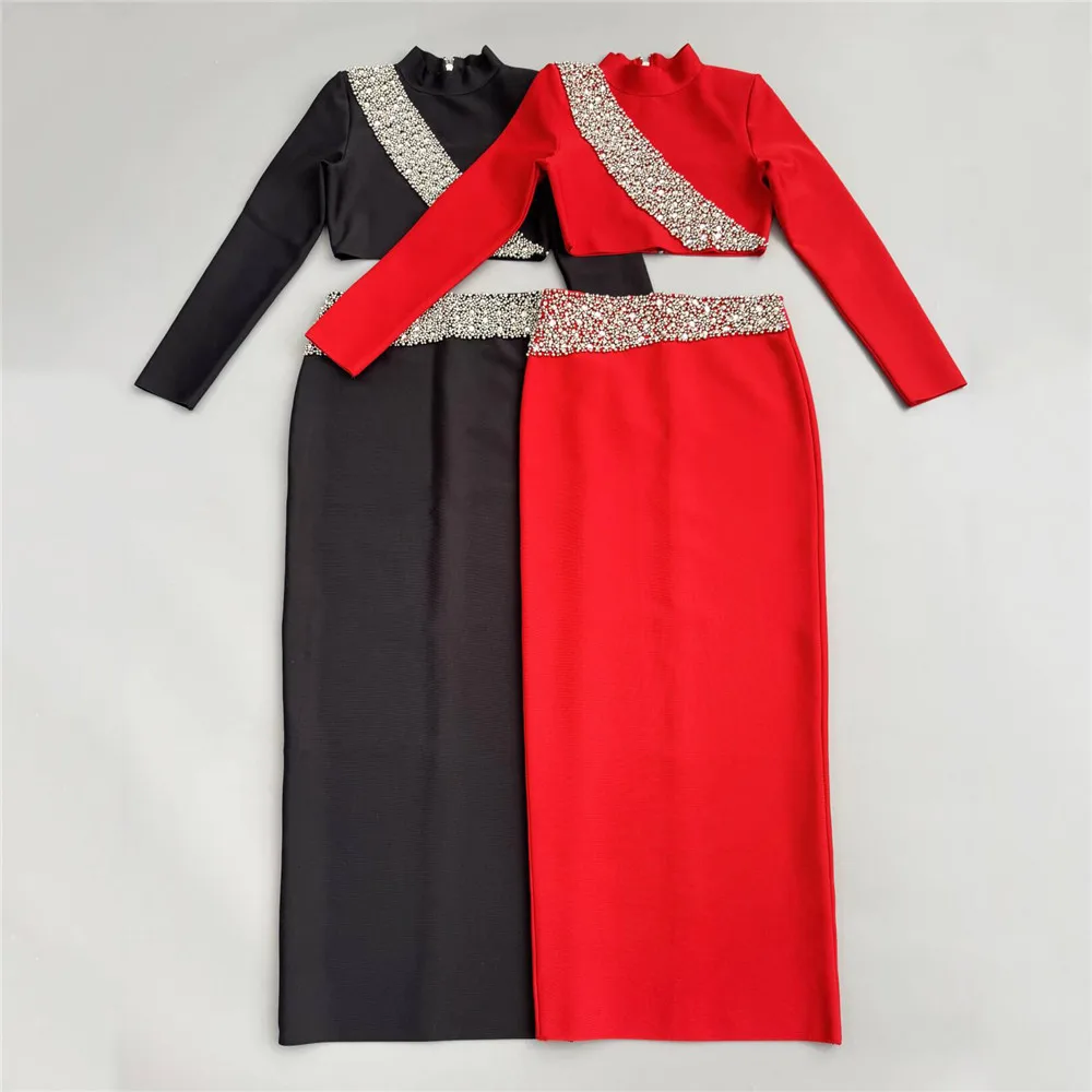 2025 Autumn Bandage Outfits For Women Long Sleeve Diamonds Strap Crop Top And High Waist Long Skirt Two Piece Sets Evening Party
2025 Autumn Bandage Outfits For Women Long Sleeve Diamonds Strap Crop Top And High Waist Long Skirt Two Piece Sets Evening Party