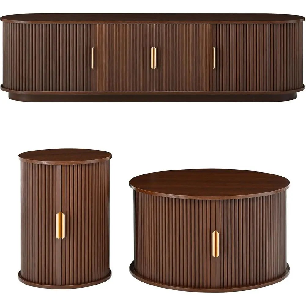 Modern Walnut TV Stand and Coffee Table Set, Sliding Door Entertainment Center with Adjustable Shelves for Living Rooms and Comp
Modern Walnut TV Stand and Coffee Table Set, Sliding Door Entertainment Center with Adjustable Shelves for Living Rooms and Comp