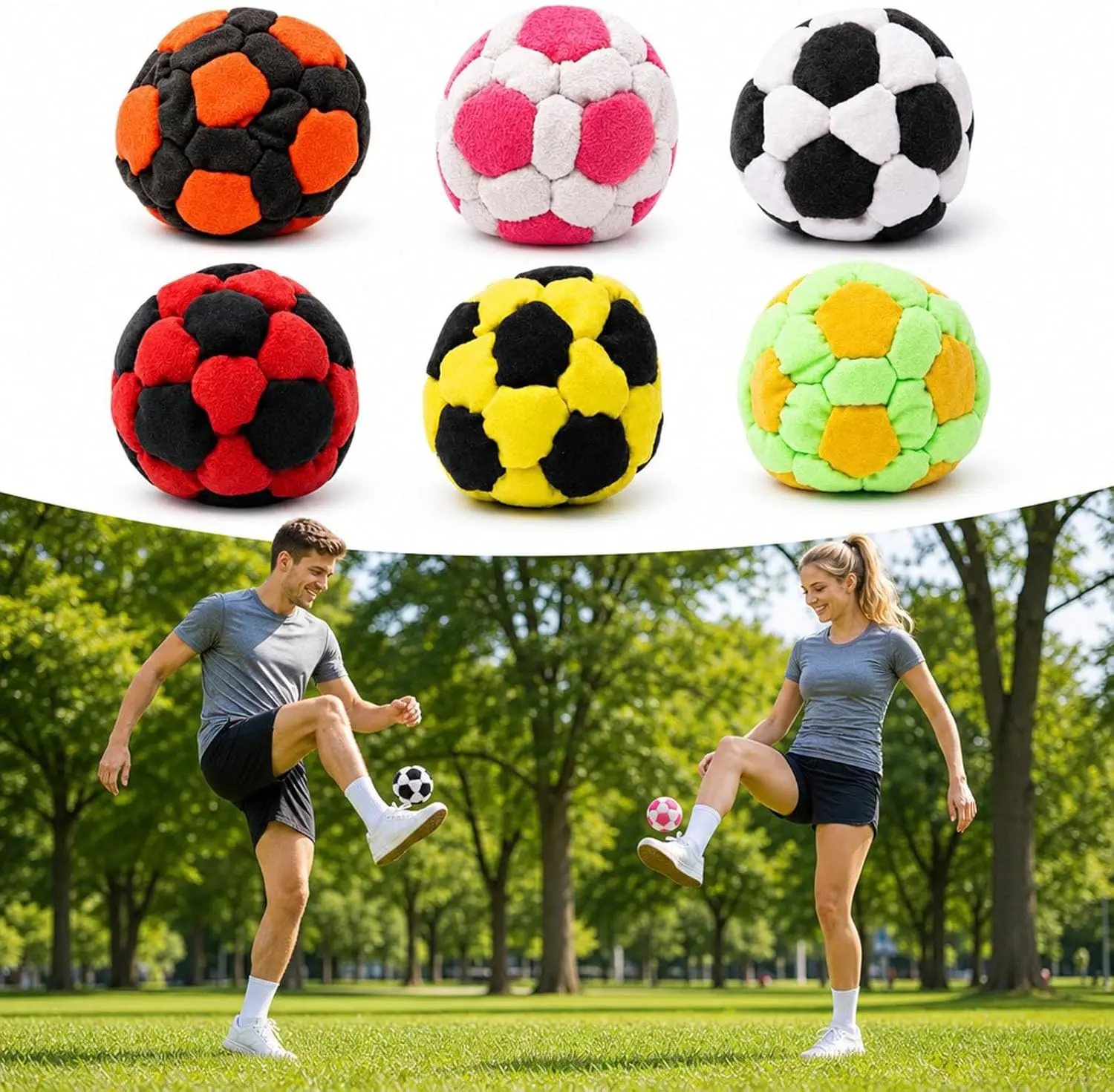 6-Pack Soccer-Style Hacky Sacks — Soft Plush Footbags for Adults — Durable Fleece Juggling Balls — Vibrant, Sporty Design
6-Pack Soccer-Style Hacky Sacks — Soft Plush Footbags for Adults — Durable Fleece Juggling Balls — Vibrant, Sporty Design