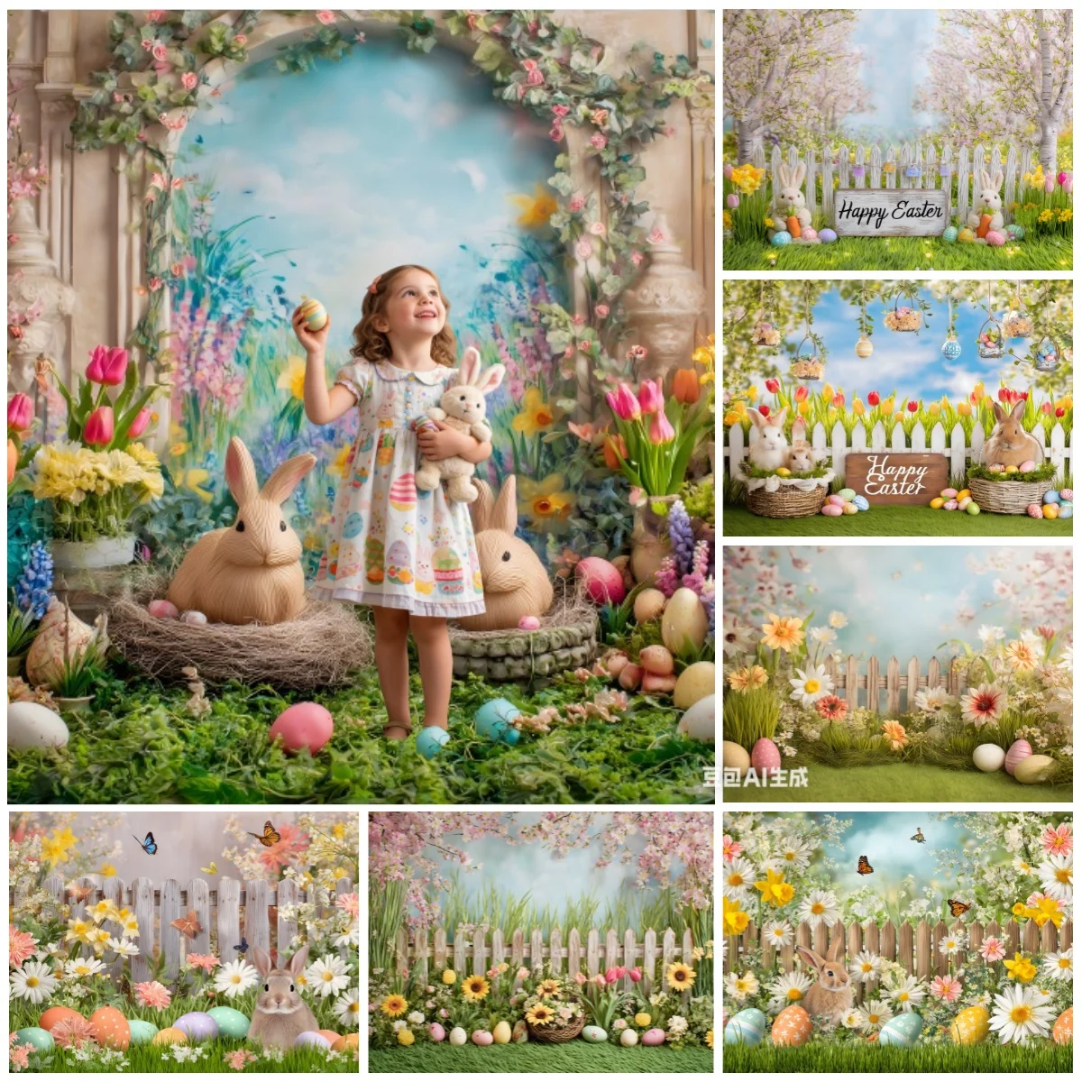 Фон для фотосъемки на тему Весны и Пасхи: Луг, забор, кролики, яйца, цветы, дерево. Декор для дня рождения, детских портретов.
Фон для фотосъемки на тему Весны и Пасхи: Луг, забор, кролики, яйца, цветы, дерево. Декор для дня рождения, детских портретов.