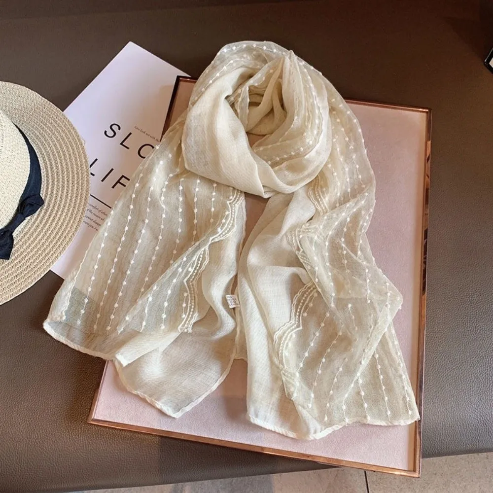 Versatile Retro Flaxen Lace Scarf Solid Color Thin Cotton Linen Scarf Embroidered Flower Long Silk Scarf for Women
Versatile Retro Flaxen Lace Scarf Solid Color Thin Cotton Linen Scarf Embroidered Flower Long Silk Scarf for Women