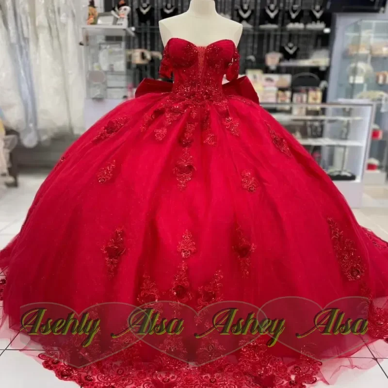Red Ball Gown Quinceanera Dresses 2026 Applique Bow Beading Crystal Tull Corset Off Shoulder Sweet 16 Dress vestidos de 15 anos
Red Ball Gown Quinceanera Dresses 2026 Applique Bow Beading Crystal Tull Corset Off Shoulder Sweet 16 Dress vestidos de 15 anos