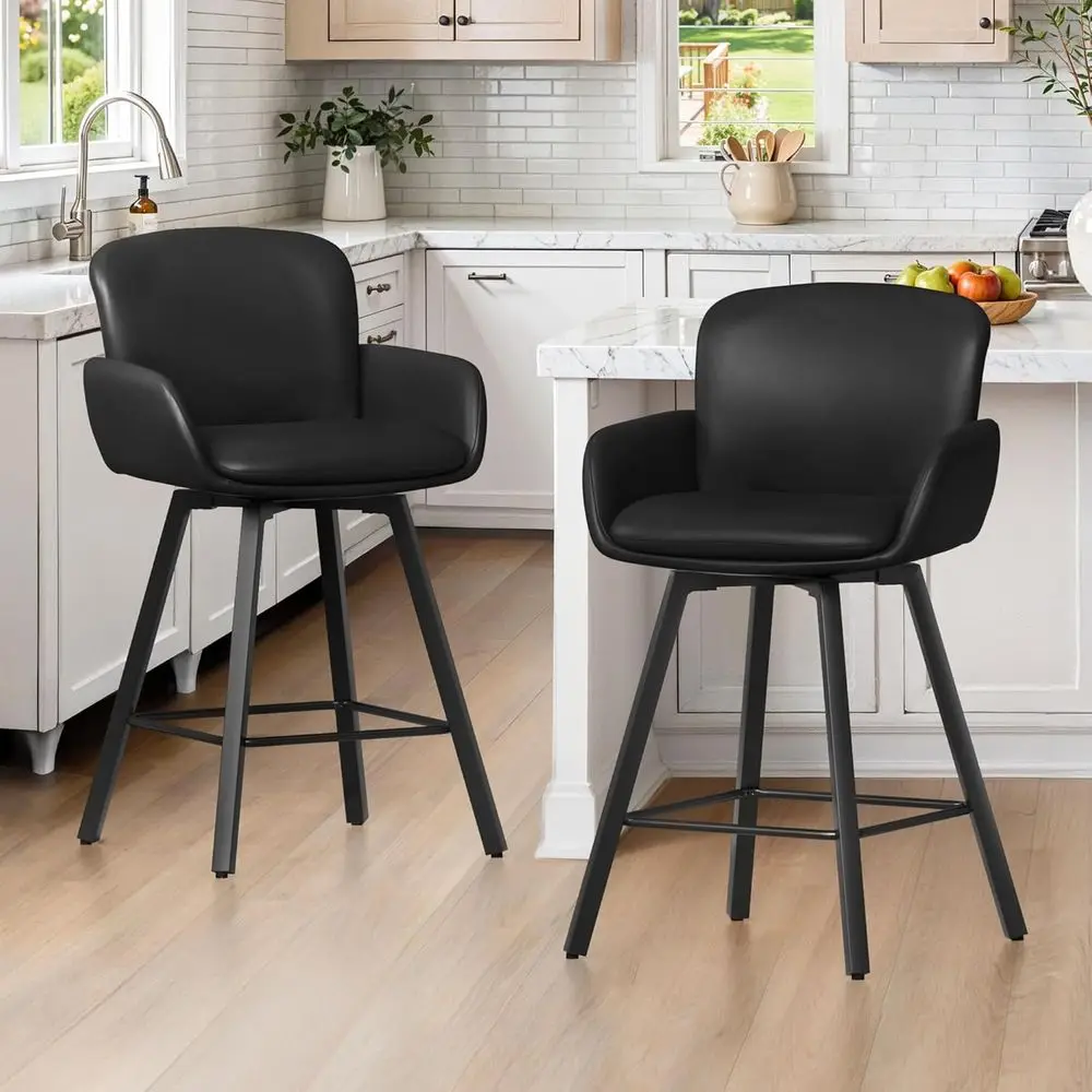 Set of 2 Black Swivel Counter Height Bar Stools with Upholstered Seats and Metal Legs
Set of 2 Black Swivel Counter Height Bar Stools with Upholstered Seats and Metal Legs