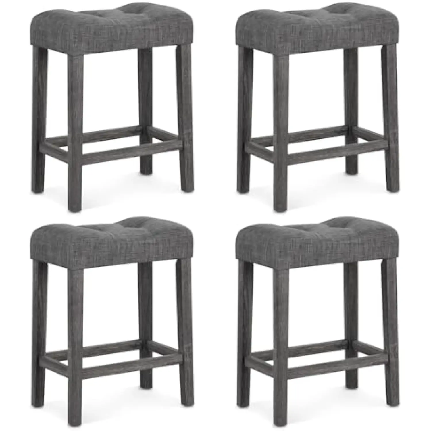 Counter Height Bar Stools Set of 4, 24-Inch Height Upholstered Backless Saddle Stools with Solid Rubber Wood Legs, Padded Seat
Counter Height Bar Stools Set of 4, 24-Inch Height Upholstered Backless Saddle Stools with Solid Rubber Wood Legs, Padded Seat