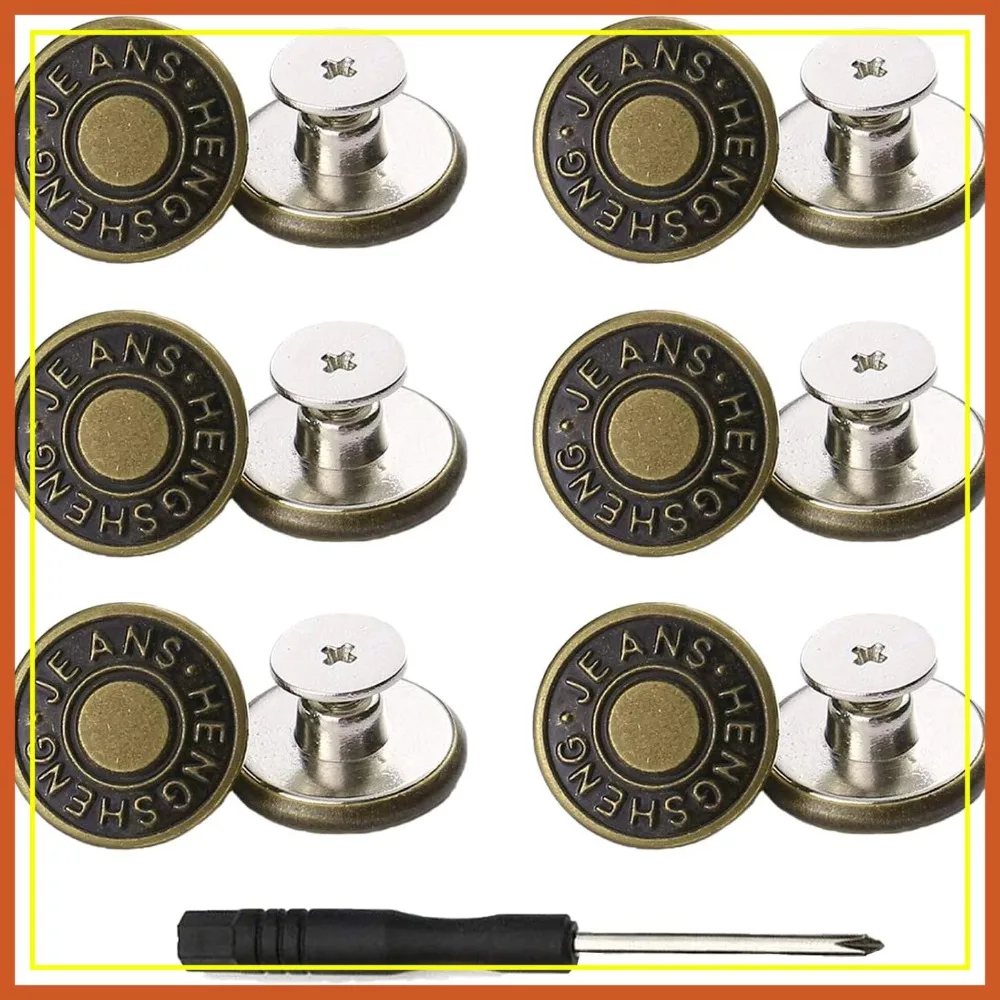 17mm No-Sew Metal Jeans Buttons Replacement Kit - 12 Pack with Rivets and Screwdriver
17mm No-Sew Metal Jeans Buttons Replacement Kit - 12 Pack with Rivets and Screwdriver