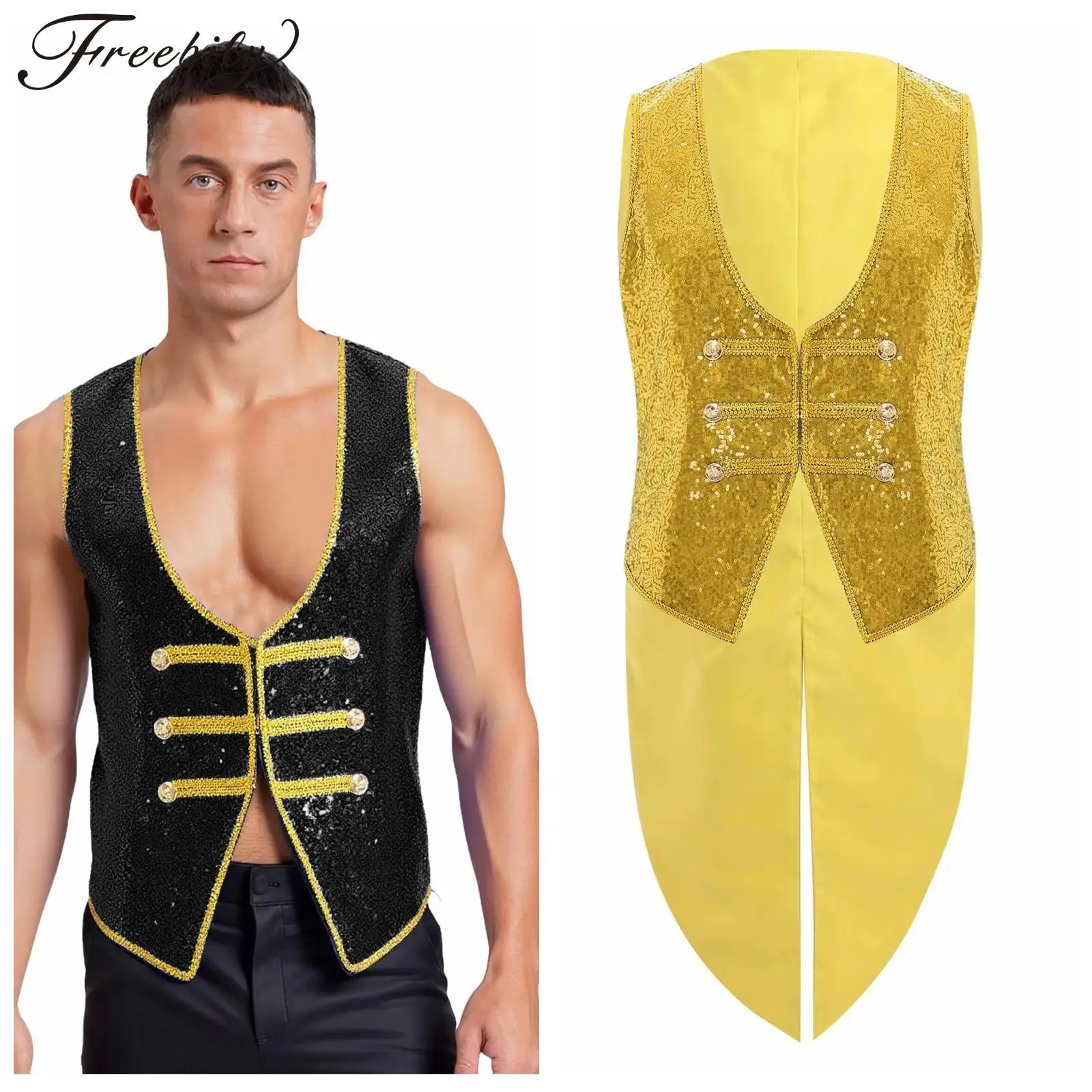 Men Halloween Festival Ringmaster Costume Cosplay Sequins Vest Tailcoat Prince Waistcoat Theme Party Role Play Sleeveless Jacket
Men Halloween Festival Ringmaster Costume Cosplay Sequins Vest Tailcoat Prince Waistcoat Theme Party Role Play Sleeveless Jacket