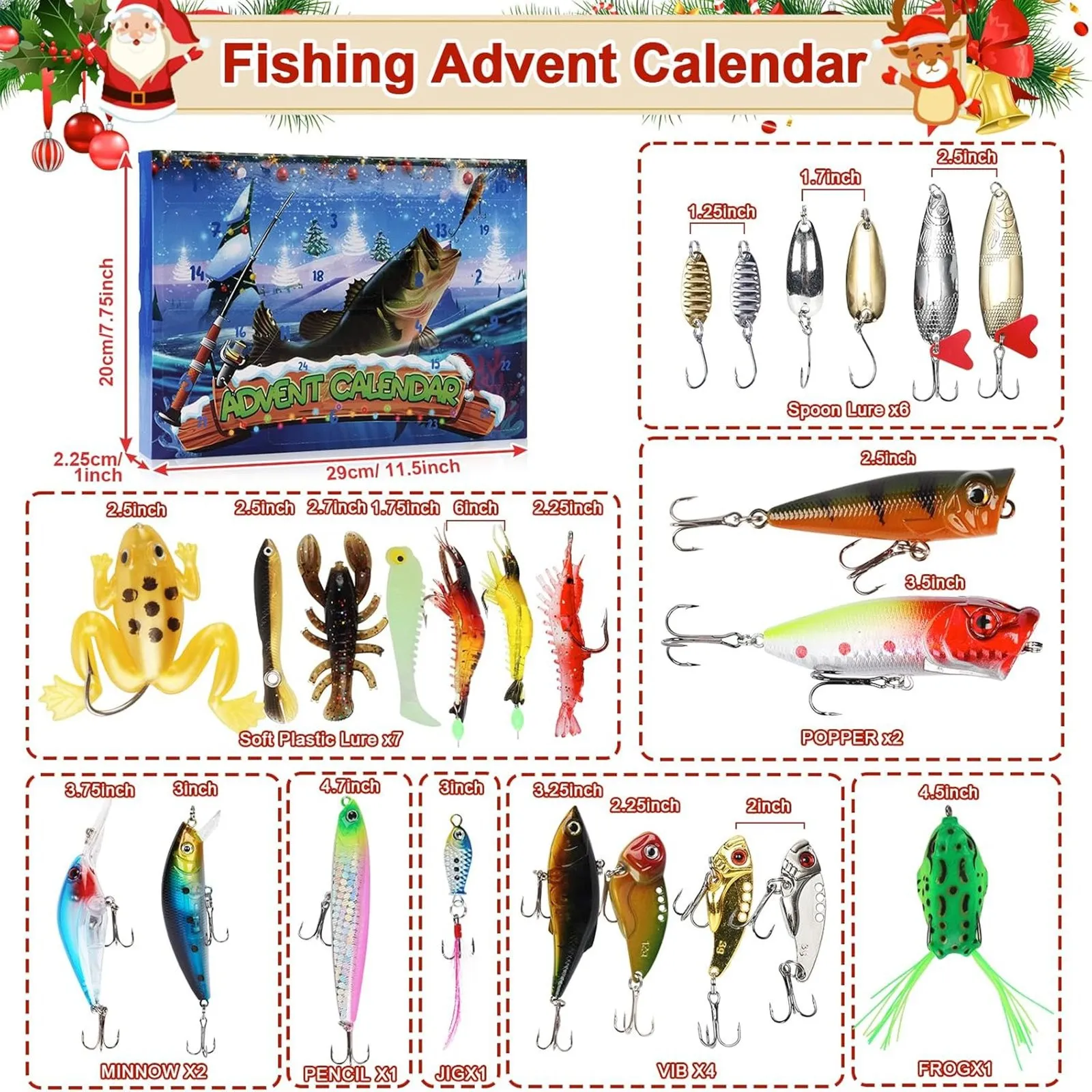24 Days Christmas Advent Calendar 2024 Fishing Christmas Countdown Calendar Fish Bait Christmas Calendar for Christmas Gifts
24 Days Christmas Advent Calendar 2024 Fishing Christmas Countdown Calendar Fish Bait Christmas Calendar for Christmas Gifts