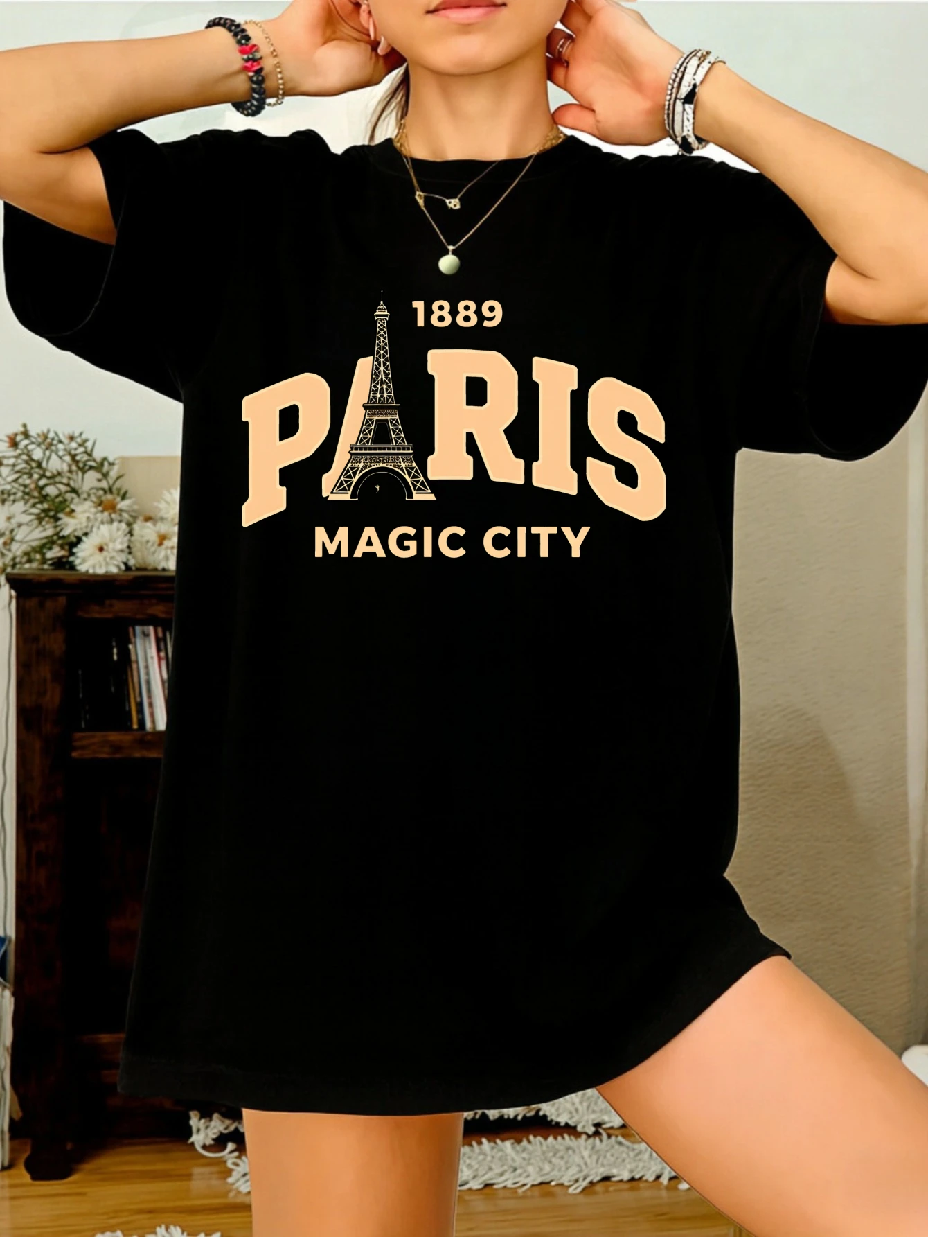 Womens Oversized Cotton Vintage T Shirt 1889 Paris Magic City Eiffel Tower Printed Short Sleeve Summer Casual Gift for Her
Womens Oversized Cotton Vintage T Shirt 1889 Paris Magic City Eiffel Tower Printed Short Sleeve Summer Casual Gift for Her