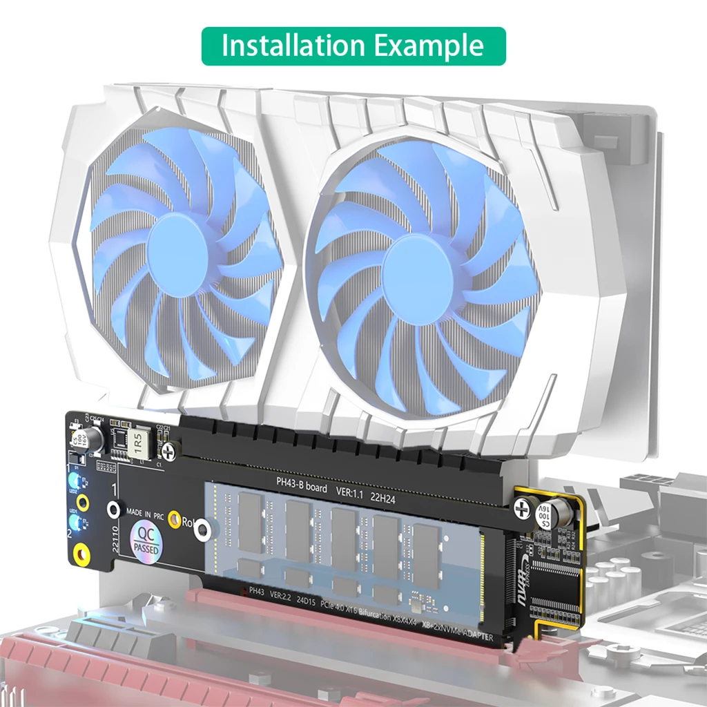 PCI Express X16 to Dual M.2 NVME-Compatible M Key+PCIe 4.0 X16(X8 Signal) Slot Riser Card Motherboard Support PCI-E Bifurcation
PCI Express X16 to Dual M.2 NVME-Compatible M Key+PCIe 4.0 X16(X8 Signal) Slot Riser Card Motherboard Support PCI-E Bifurcation