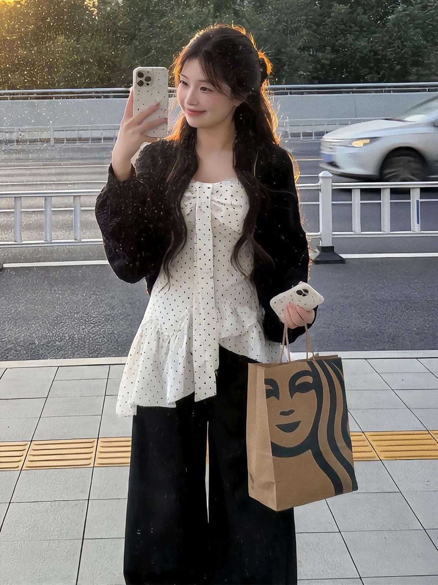 Spring Sweet Soft Black Knitted Open Cardigan Uneven Polka Dot Strap Women's Two-Piece Set Casual Fashion Ensemble
Spring Sweet Soft Black Knitted Open Cardigan Uneven Polka Dot Strap Women's Two-Piece Set Casual Fashion Ensemble