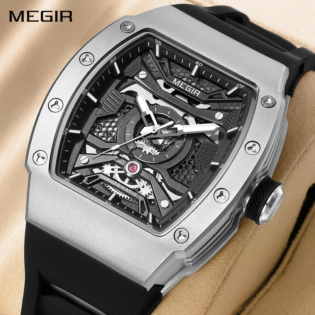 MEGIR Men's Watches Tonneau Skeleton Dial Automatic Mechanical Watch for Man 3ATM Waterproof 316 Steel Case Male Wristwatch
MEGIR Men's Watches Tonneau Skeleton Dial Automatic Mechanical Watch for Man 3ATM Waterproof 316 Steel Case Male Wristwatch