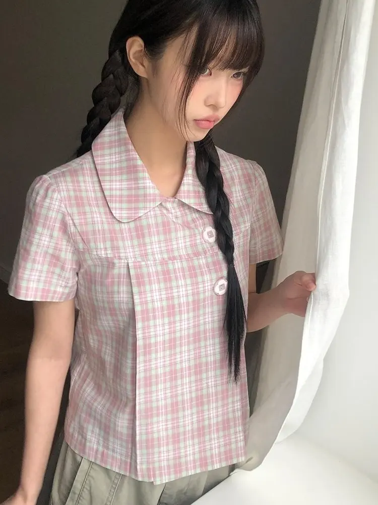 Chic Floral Button Short Sleeve Shirt Grid Doll Collar Vintage Style Women's Fashion Dongda Gate Miniature Japanese School Un...
Chic Floral Button Short Sleeve Shirt Grid Doll Collar Vintage Style Women's Fashion Dongda Gate Miniature Japanese School Un...