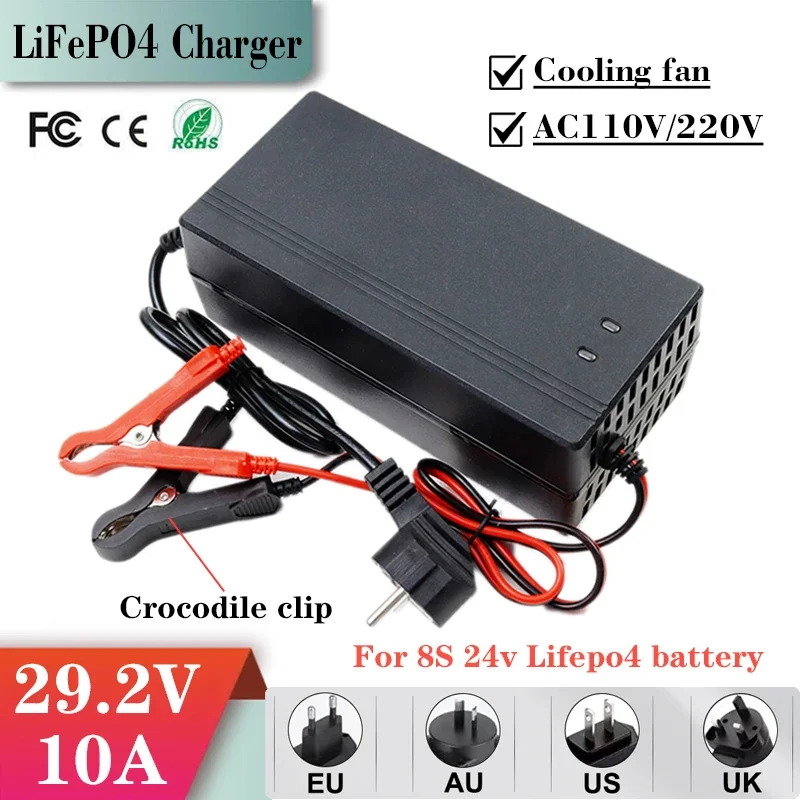 29.2V 10A LiFePO4 Battery Smart Charger 24V 10A Lithium iron Cells AC110/220V For 8S 24V 25.6V 29V 100Ah batteries Fast charging
29.2V 10A LiFePO4 Battery Smart Charger 24V 10A Lithium iron Cells AC110/220V For 8S 24V 25.6V 29V 100Ah batteries Fast charging