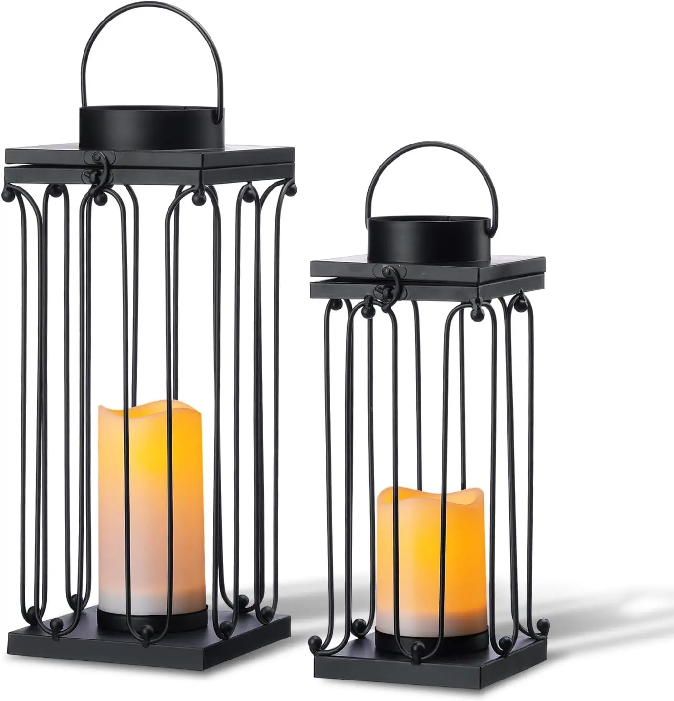 Solar Lantern Set of 2, Modern Black Metal Outdoor Lanterns with Solar Candles for Porch, Patio, Garden
Solar Lantern Set of 2, Modern Black Metal Outdoor Lanterns with Solar Candles for Porch, Patio, Garden