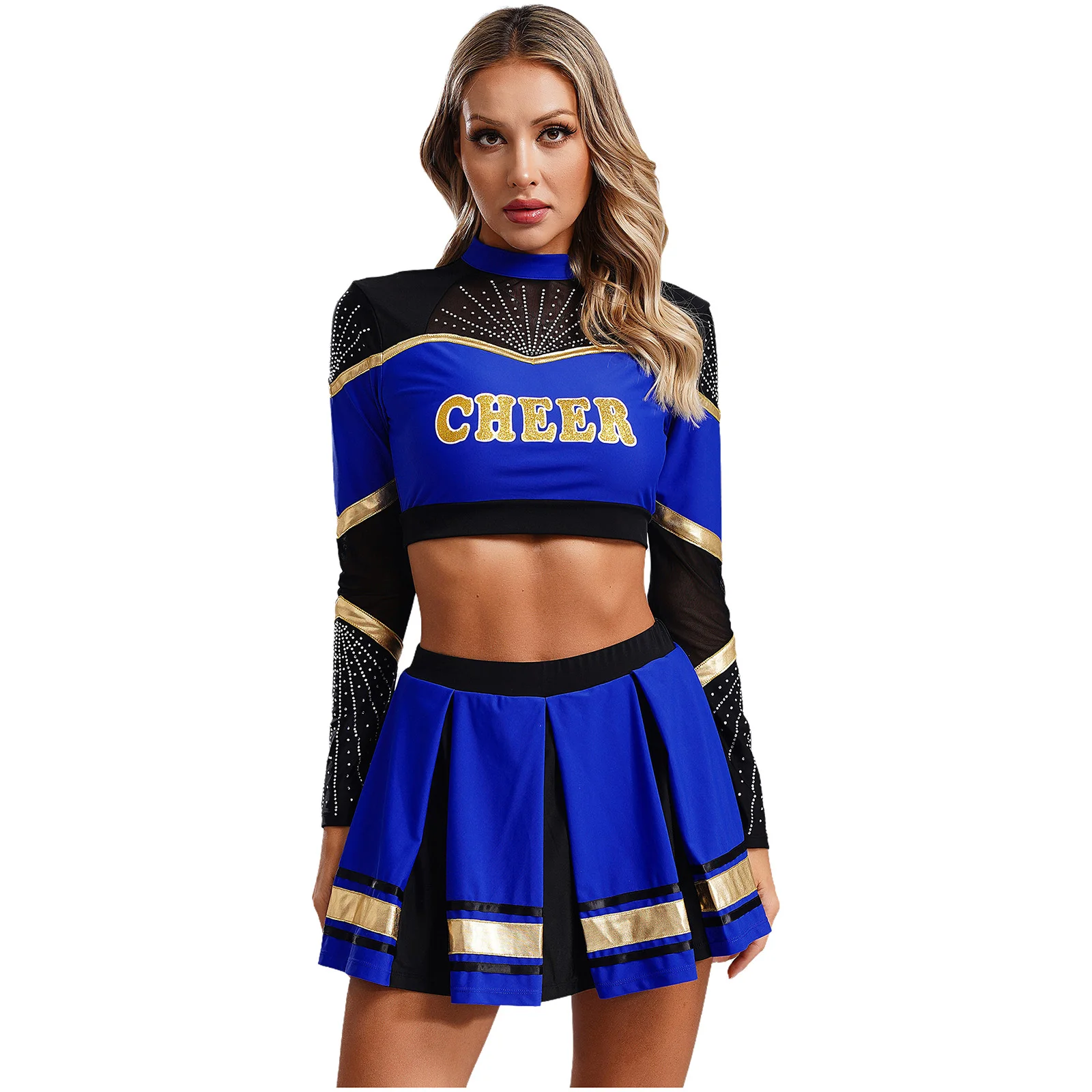 Two Piece Cheerleading Outfits Women Long Sleeve Micro Top with Pleated Mini Skirt Set Cheering Applaud Dance Costumes
Two Piece Cheerleading Outfits Women Long Sleeve Micro Top with Pleated Mini Skirt Set Cheering Applaud Dance Costumes