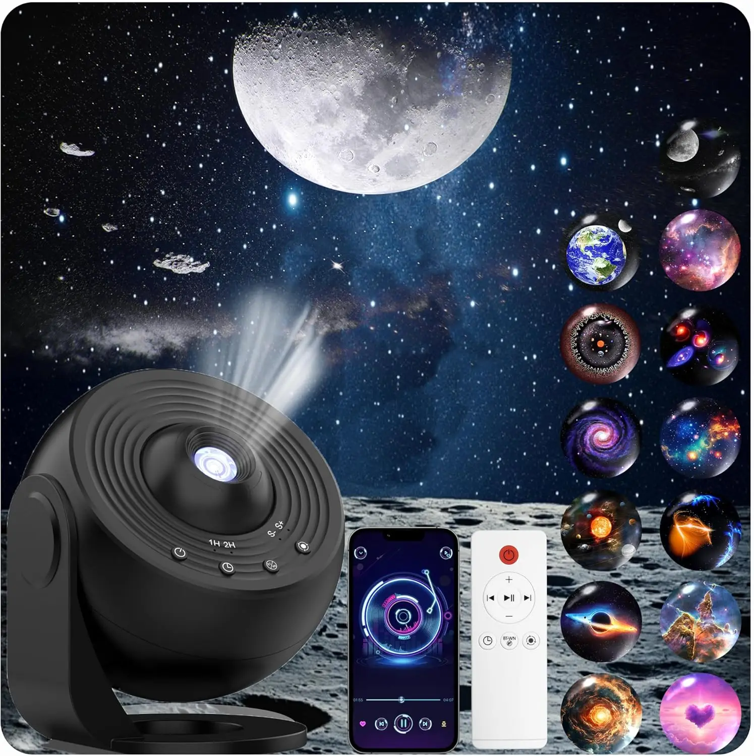 Galaxy Projector for Bedroom Pro, HD 12 in 1 Film Discs Star Projector with Bluetooth, White Noise, Timer, 360° Rotation, Remote
Galaxy Projector for Bedroom Pro, HD 12 in 1 Film Discs Star Projector with Bluetooth, White Noise, Timer, 360° Rotation, Remote