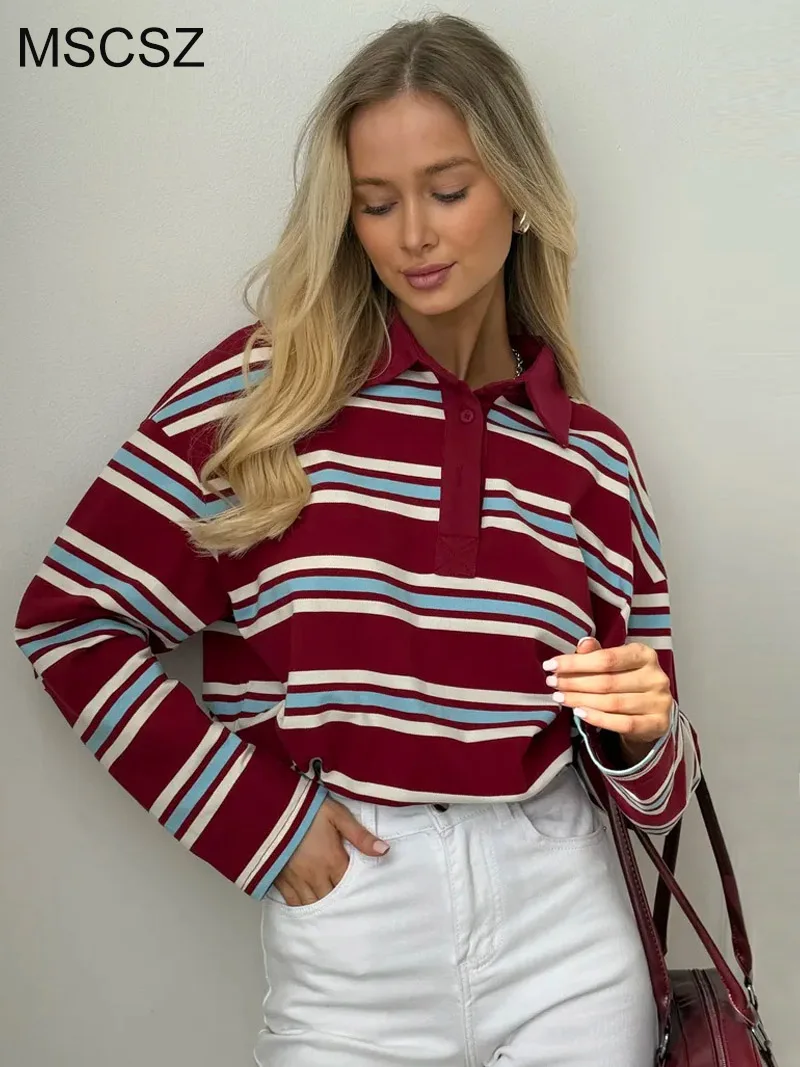 MSCSZ Vintage Women's Striped Polo Shirt 95% Cotton Long Sleeve T-shirt Woman Casual Oversized T shirt Y2K Top
MSCSZ Vintage Women's Striped Polo Shirt 95% Cotton Long Sleeve T-shirt Woman Casual Oversized T shirt Y2K Top