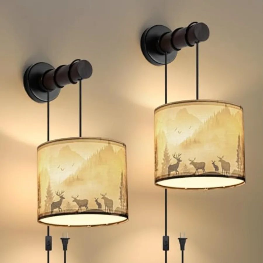 Deer Plug in Wall Sconces Set of 2 Rustic Wall Sconce with Adjustable Cord and Wooden Arm Western Wall Light Fixtures Forest Wa
Deer Plug in Wall Sconces Set of 2 Rustic Wall Sconce with Adjustable Cord and Wooden Arm Western Wall Light Fixtures Forest Wa