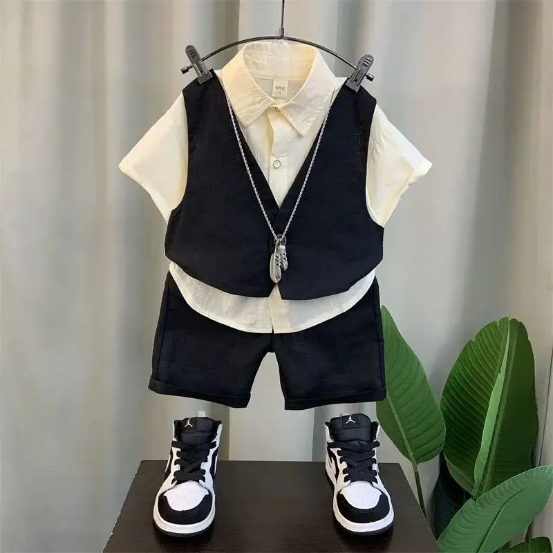 Boys' Summer Clothing Set New Children's Vest+Shirt+Shorts Stylish Fake Two Cool and Handsome Baby Korean Edition Clothes
Boys' Summer Clothing Set New Children's Vest+Shirt+Shorts Stylish Fake Two Cool and Handsome Baby Korean Edition Clothes