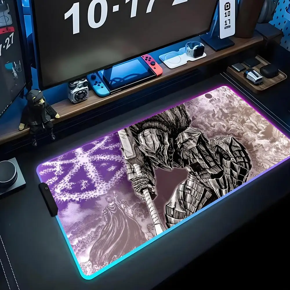 berserk Mouse Pad RGB Gaming Mousepad Big LED Pad PC Desk Mat Luminous Mouse Pad Large Keyboard Mats Table Rug With Backlit