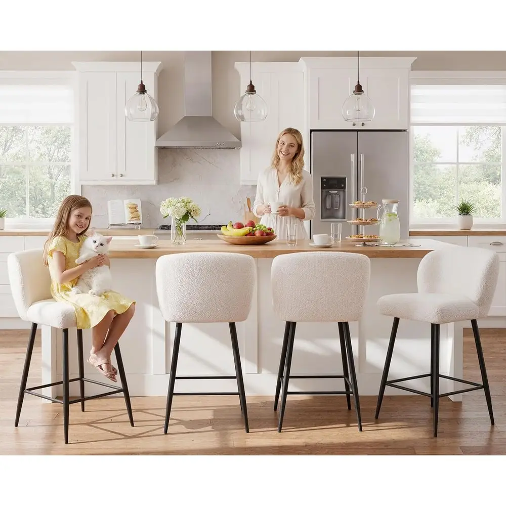 Set of 4 26 Sherpa Upholstered Bar Stools with Back, 18 Seat Width for Kitchen Counter/Breakfast Bar/Restaurant, White
Set of 4 26 Sherpa Upholstered Bar Stools with Back, 18 Seat Width for Kitchen Counter/Breakfast Bar/Restaurant, White