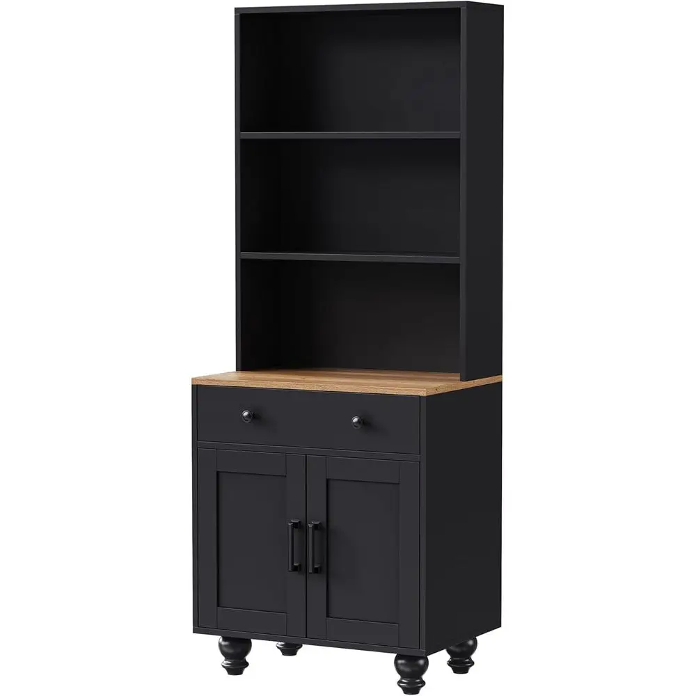 Black Storage Cabinet with Adjustable Shelves, Anti-Tip Kit, 5-Tier Bakers Rack, and Hutch for Kitchen or Living Room
Black Storage Cabinet with Adjustable Shelves, Anti-Tip Kit, 5-Tier Bakers Rack, and Hutch for Kitchen or Living Room