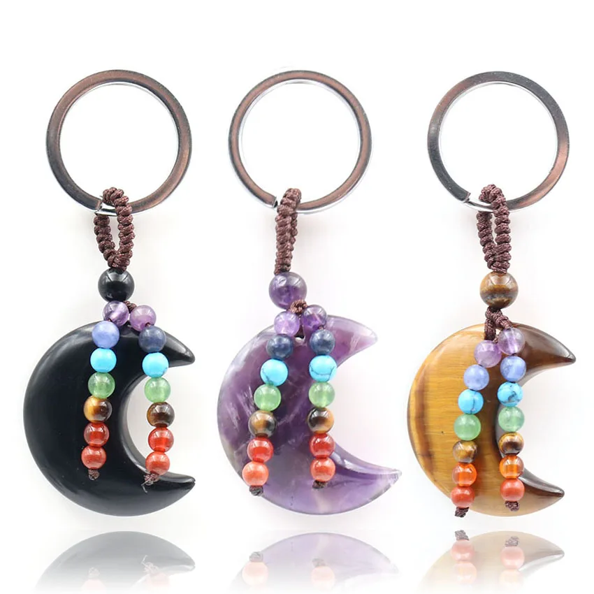 XSM Natural Amethyst Tiger Eye Crescent Moon Crystal Key Chains Reiki Healing 7 Chakra Stone Ring Charm for Women Bag Decor
XSM Natural Amethyst Tiger Eye Crescent Moon Crystal Key Chains Reiki Healing 7 Chakra Stone Ring Charm for Women Bag Decor