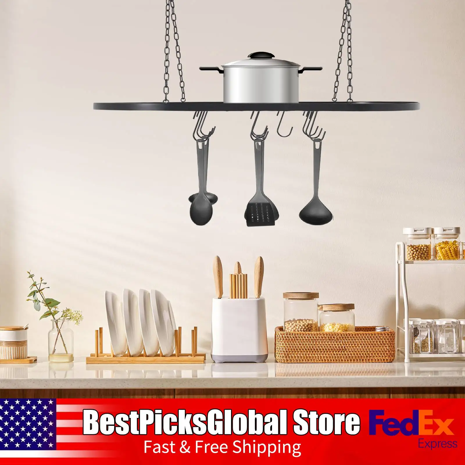 Hanging Pot Rack, 20kg Capacity, Ceiling Mounted Kitchen Storage Shelf, Black, Large Grid Organizer with 10 Hooks for Pots Pans
Hanging Pot Rack, 20kg Capacity, Ceiling Mounted Kitchen Storage Shelf, Black, Large Grid Organizer with 10 Hooks for Pots Pans