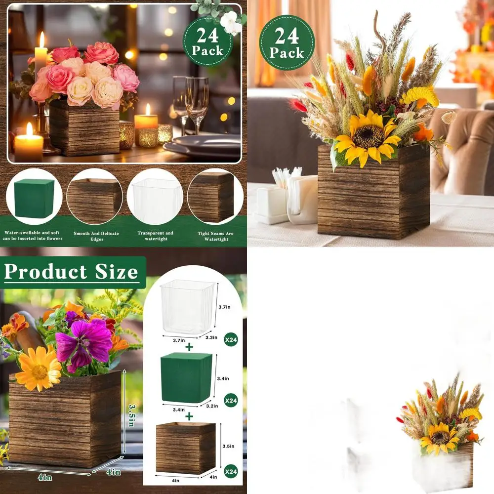 24-Piece Wooden Cube Planter Set with Removable Plastic Liner, Ideal for Home, Wedding, and Garden Decor in Rustic Brown
24-Piece Wooden Cube Planter Set with Removable Plastic Liner, Ideal for Home, Wedding, and Garden Decor in Rustic Brown