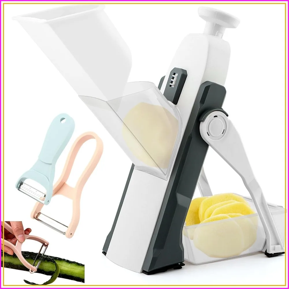 Mandoline Slicer for Kitchen with Peeler, Adjustable Thickness Vegetable Cutter for Potatoes and Cucumbers
Mandoline Slicer for Kitchen with Peeler, Adjustable Thickness Vegetable Cutter for Potatoes and Cucumbers