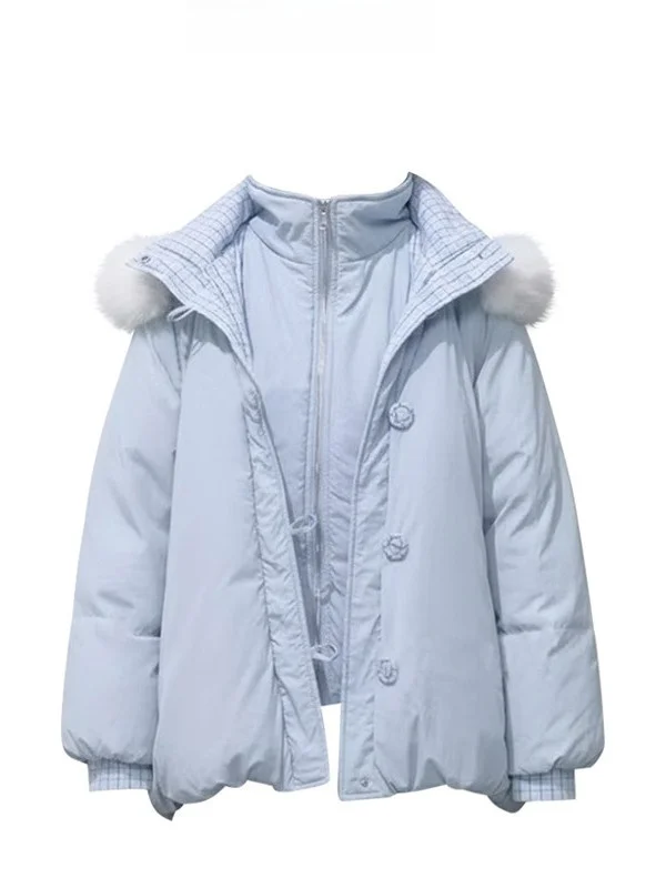 Синее стеганое пальто женское повседневное с капюшоном, 90% белый пух, меховой воротник, дизайн с цветочными бутонами, теплое, средней длины
Синее стеганое пальто женское повседневное с капюшоном, 90% белый пух, меховой воротник, дизайн с цветочными бутонами, теплое, средней длины