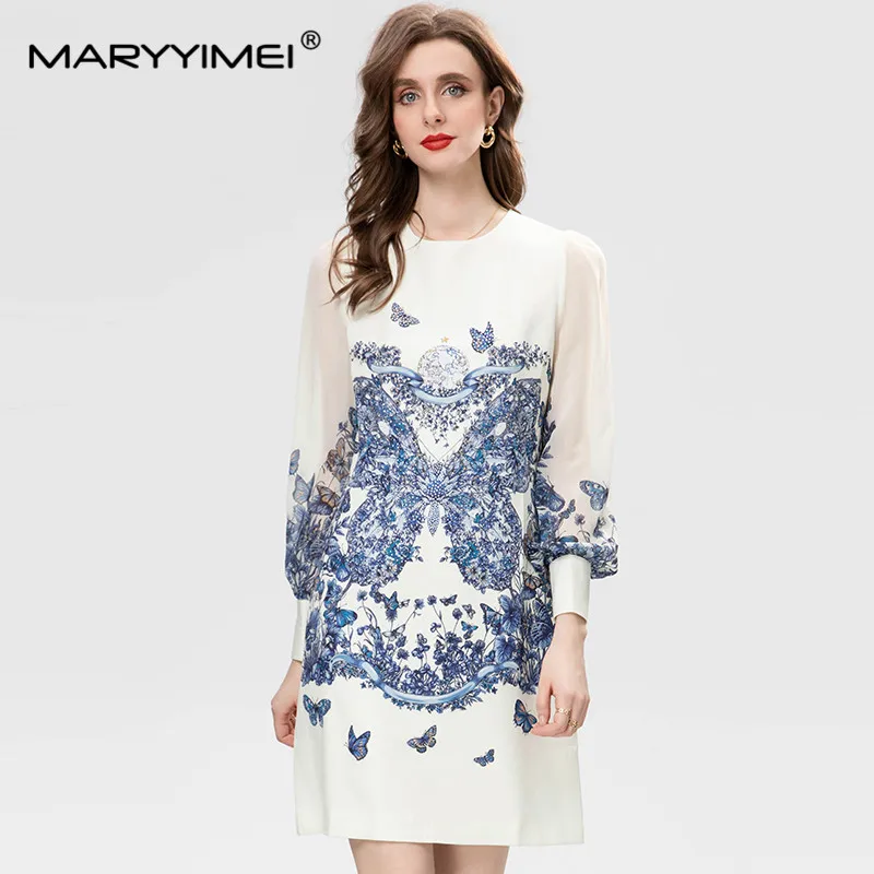MARYYIMEI New Fashion Runway Designer Women's Round-Neck Long Sleeve Beaded Butterfly Print Elegant Street Style MIDI Dress
MARYYIMEI New Fashion Runway Designer Women's Round-Neck Long Sleeve Beaded Butterfly Print Elegant Street Style MIDI Dress