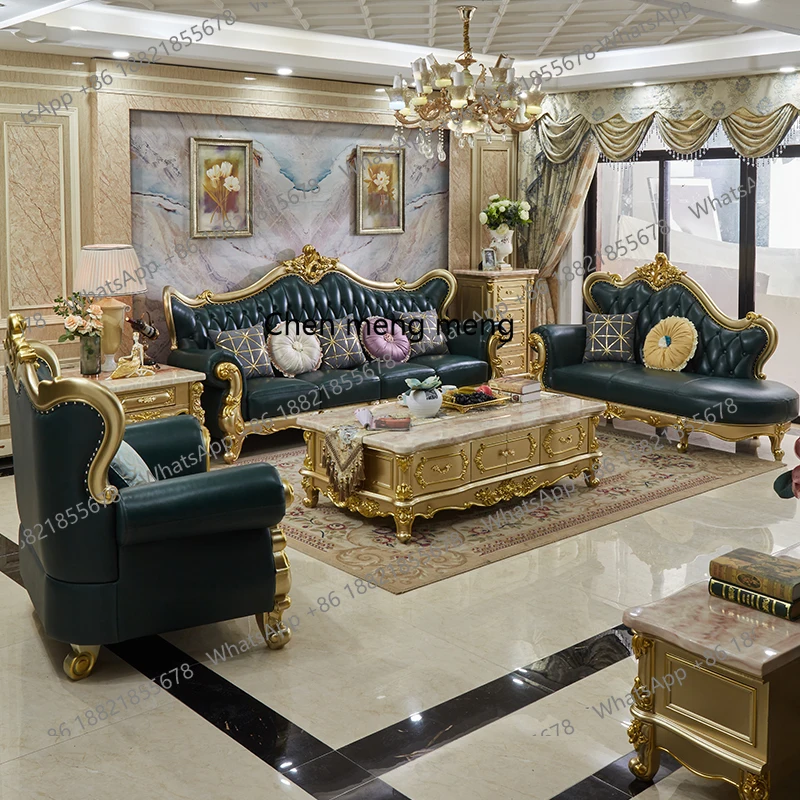 European leather sofa combination luxury neoclassical villa living room first layer cowhide solid wood furniture
European leather sofa combination luxury neoclassical villa living room first layer cowhide solid wood furniture