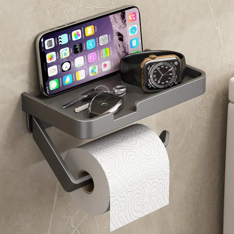 Toilet Paper Holder with Phone Shelf, No Drill Adhesive Wall Mount, Bathroom Tissue Dispenser & Storage Organizer
Toilet Paper Holder with Phone Shelf, No Drill Adhesive Wall Mount, Bathroom Tissue Dispenser & Storage Organizer
