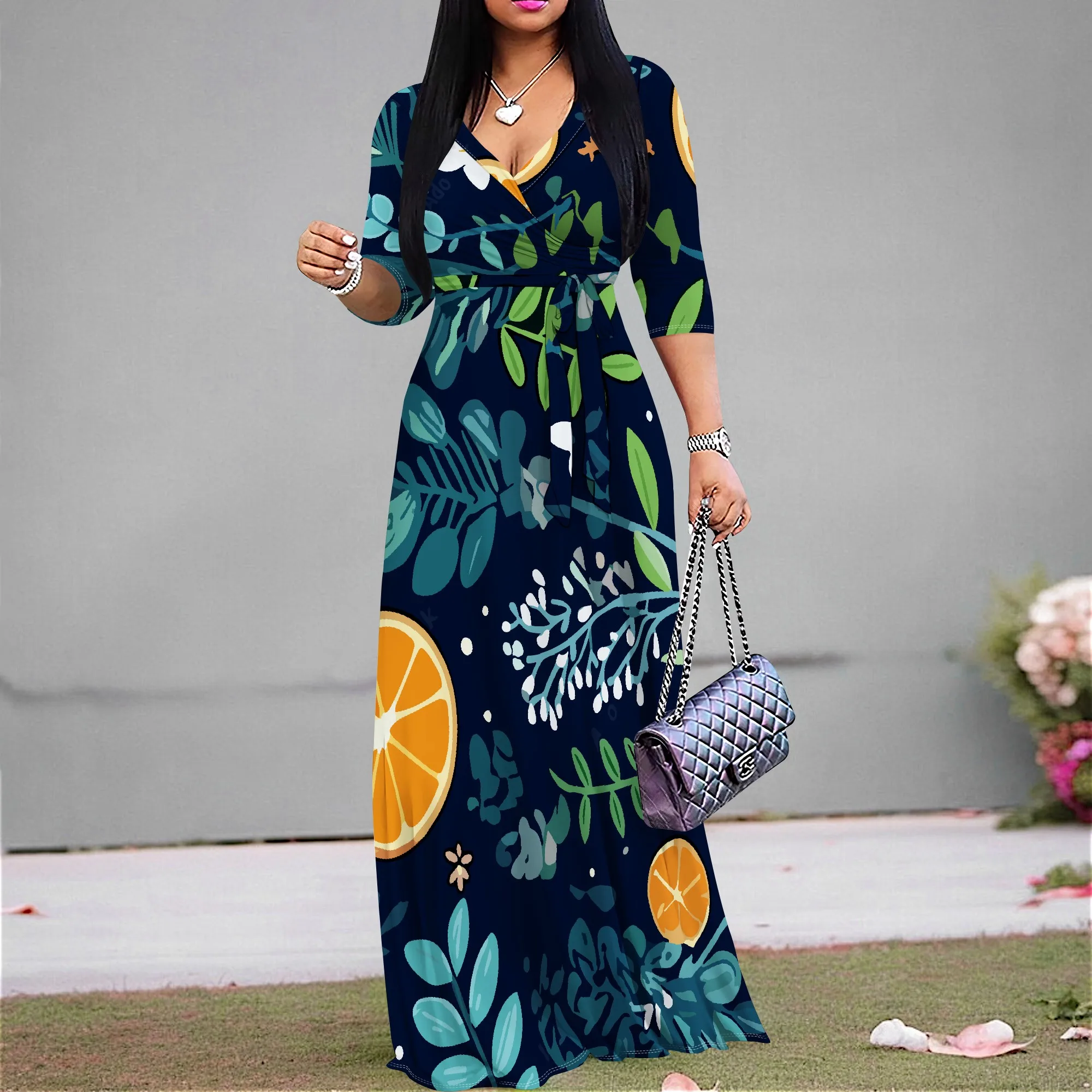 Summer Fashion African Dashiki Tropical Print Belted Maxi Dresses Red Ankara Style V-neck Long Sleeve For Women Robe Dress
Summer Fashion African Dashiki Tropical Print Belted Maxi Dresses Red Ankara Style V-neck Long Sleeve For Women Robe Dress