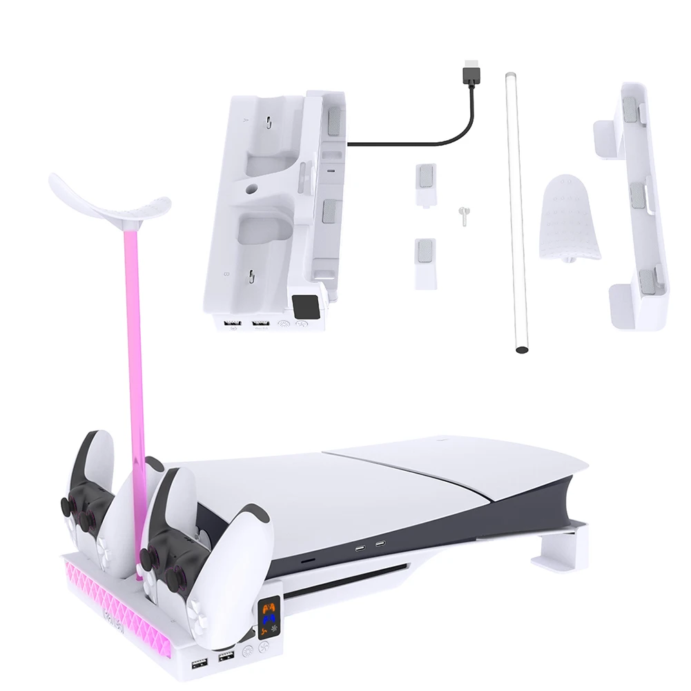 Подставка для консоли PS5, вертикальный держатель с двумя джойстиками, зарядным устройством и держателем для наушников
Подставка для консоли PS5, вертикальный держатель с двумя джойстиками, зарядным устройством и держателем для наушников