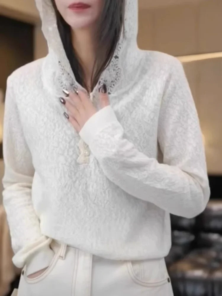 Hooded Lace Splice Design Knitted Top Slimming Versatile Faion Long Sve Outerwear Korean Sle Loose Fit Regular Sve
Hooded Lace Splice Design Knitted Top Slimming Versatile Faion Long Sve Outerwear Korean Sle Loose Fit Regular Sve