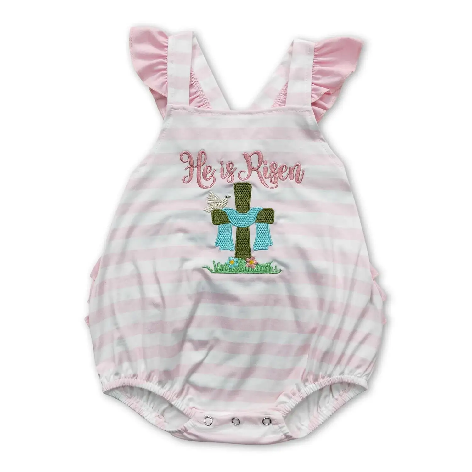 Baby Infant Girls 'He Is Risen' Easter Ruffle Bubble Rompers Pink Stripe Easter Outfit for Baby Girls
Baby Infant Girls 'He Is Risen' Easter Ruffle Bubble Rompers Pink Stripe Easter Outfit for Baby Girls