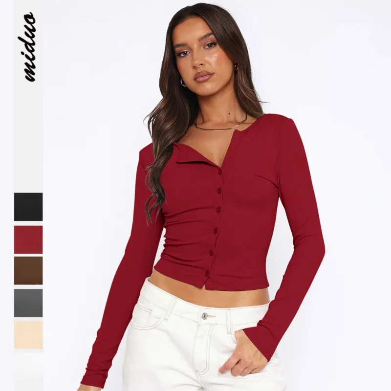 2025 autumn women's T-shirt Korean fashion V-neck American knitted cardigan button sexy Y2K slim fit long sleeved crop top
2025 autumn women's T-shirt Korean fashion V-neck American knitted cardigan button sexy Y2K slim fit long sleeved crop top