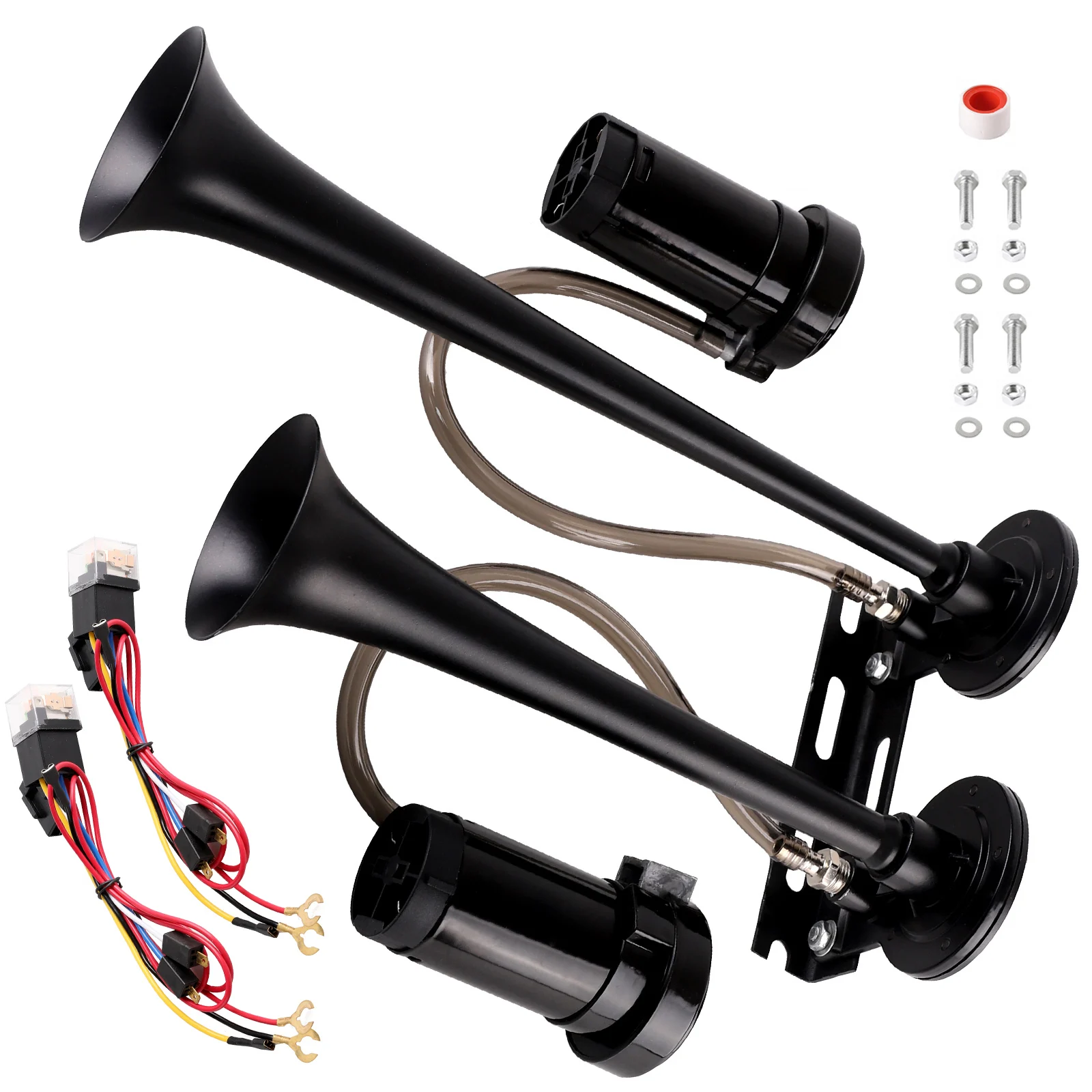 【130dB Bass】12V Klaxon Camion Grave Truck Horn 2 Trumpet Metal Air Horn Kit with 2 Compressors for SUV Pickup Van - Low Tone
【130dB Bass】12V Klaxon Camion Grave Truck Horn 2 Trumpet Metal Air Horn Kit with 2 Compressors for SUV Pickup Van - Low Tone
