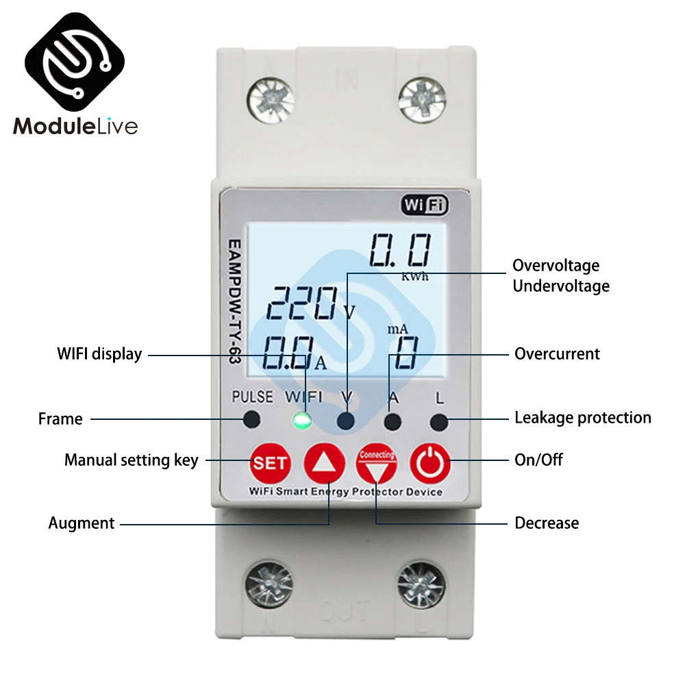 For Tuya WiFi Smart Circuit Earth Leakage Under Voltage Protector Relay Device Switch Breaker Energy Power Kwh Meter AC 220V
For Tuya WiFi Smart Circuit Earth Leakage Under Voltage Protector Relay Device Switch Breaker Energy Power Kwh Meter AC 220V