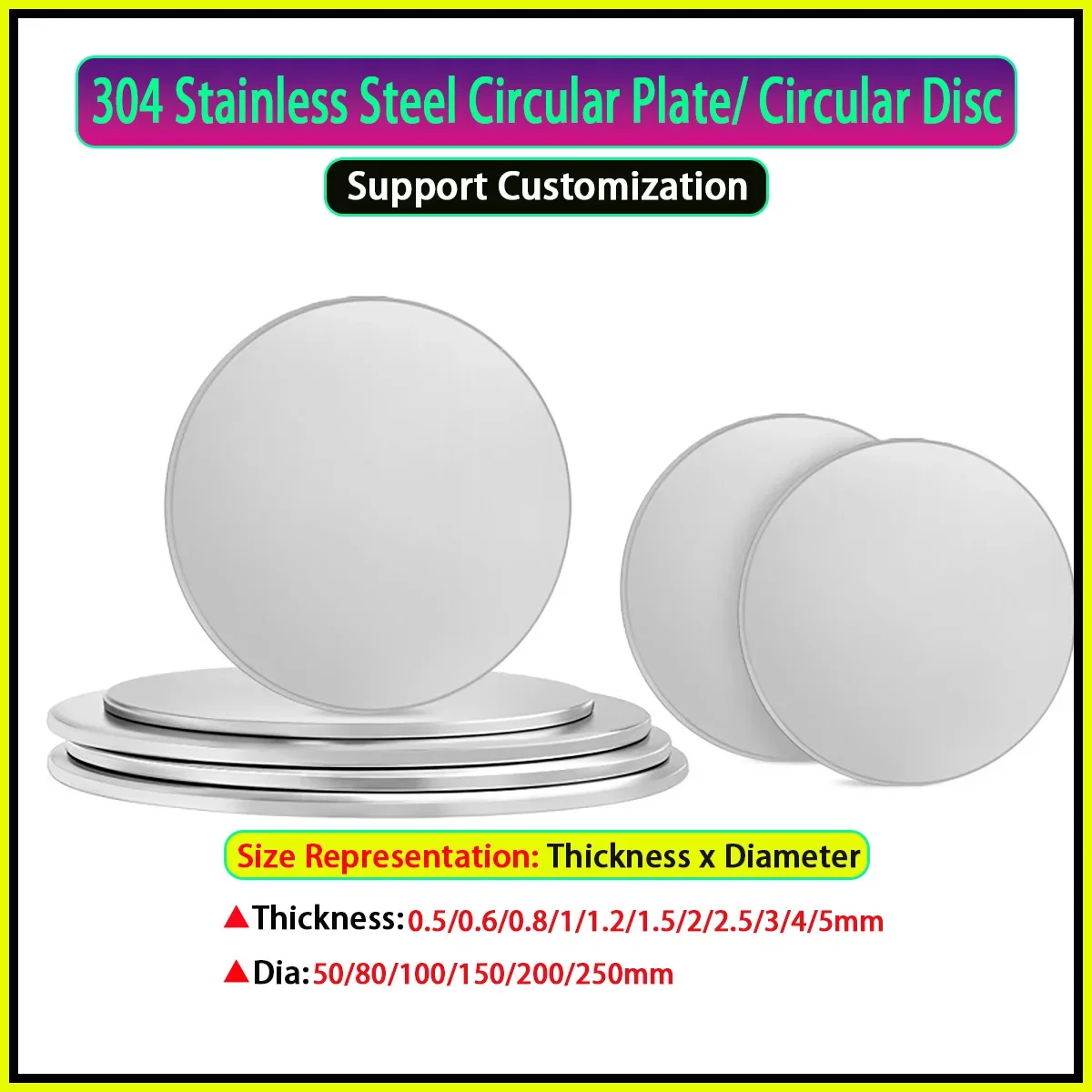 304 Stainless Steel Round Plate Disc / Circular Steel Sheet Round DiskThk 0.5/1/1.5/2/2.5/3/4/5mm Dia 50-250mm
304 Stainless Steel Round Plate Disc / Circular Steel Sheet Round DiskThk 0.5/1/1.5/2/2.5/3/4/5mm Dia 50-250mm