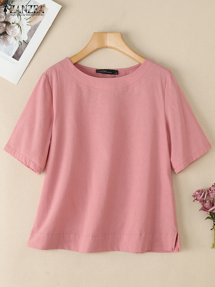 2025 ZANZEA Summer Casual Short Sleeve Solid Blouse Women Tunic Tops Elegant O Neck Work Shirt Loose Chemise Retro Cotton Blusas 
2025 ZANZEA Summer Casual Short Sleeve Solid Blouse Women Tunic Tops Elegant O Neck Work Shirt Loose Chemise Retro Cotton Blusas