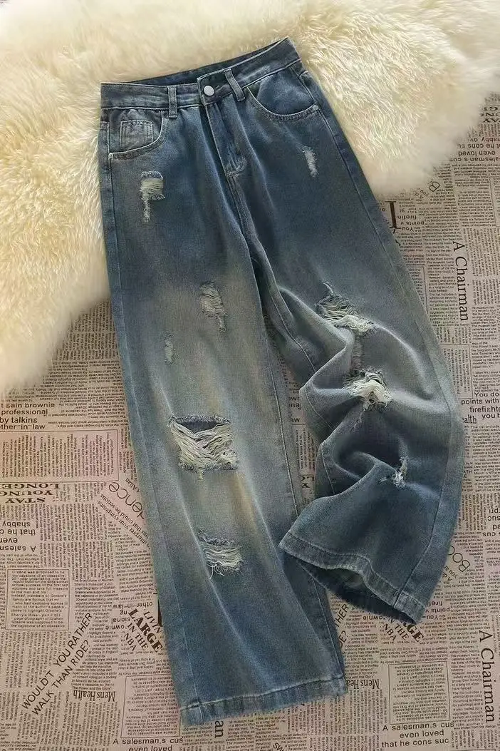 Sexy Vintage Ripped Harajuku Loose Blue Jeans Y2K Wide Leg Trashy Hollow Out Pants 2026 Autumn Women's Baggy Denim Trouser
Sexy Vintage Ripped Harajuku Loose Blue Jeans Y2K Wide Leg Trashy Hollow Out Pants 2026 Autumn Women's Baggy Denim Trouser