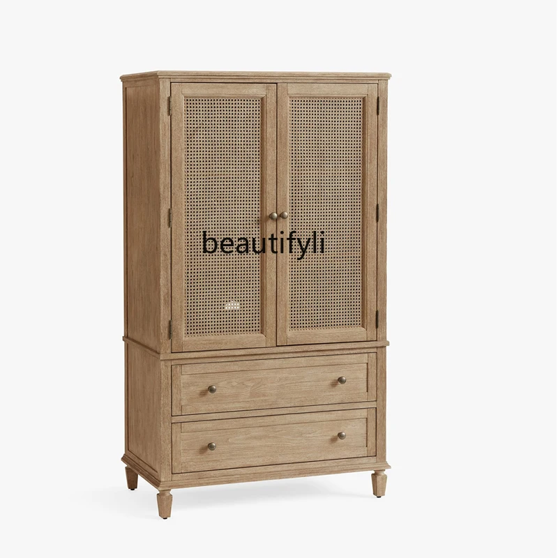 American-Style Solid Wood Rattan Wardrobe Vintage Distressed Two-Door Wardrobe French Simplicity Double-Door Locker
American-Style Solid Wood Rattan Wardrobe Vintage Distressed Two-Door Wardrobe French Simplicity Double-Door Locker